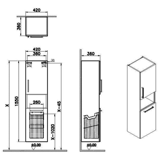 VitrA Root Flat 40cm 2 Door Semi-Tall Unit With Laundry Basket (RH Hinge) | Walnut | 66228 - Envy Bathrooms Ltd