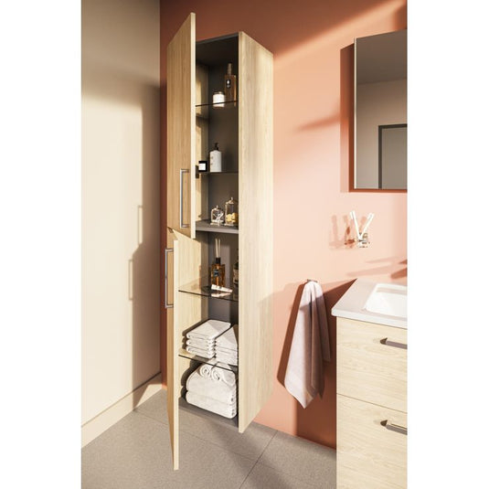 VitrA Root Flat 40cm 2 Door Tall Unit (LH Hinge) | Natural Oak | 66223 - Envy Bathrooms Ltd