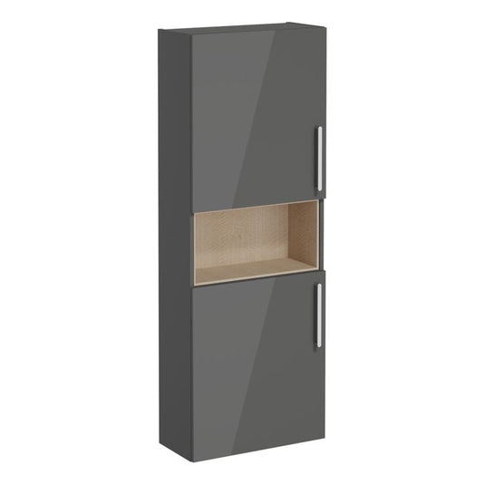 VitrA Root Flat 55cm 2 Door Semi-Tall Unit (LH Hinge) | Anthracite High Gloss | 66248 - Envy Bathrooms Ltd