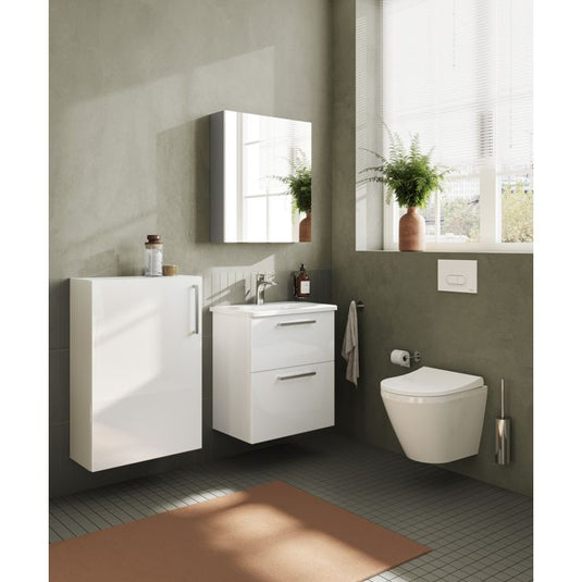 VitrA Root Flat 55cm 1 Door Slim Lower/Base Unit (LH Hinge) | High Gloss White | 66501 - Envy Bathrooms Ltd