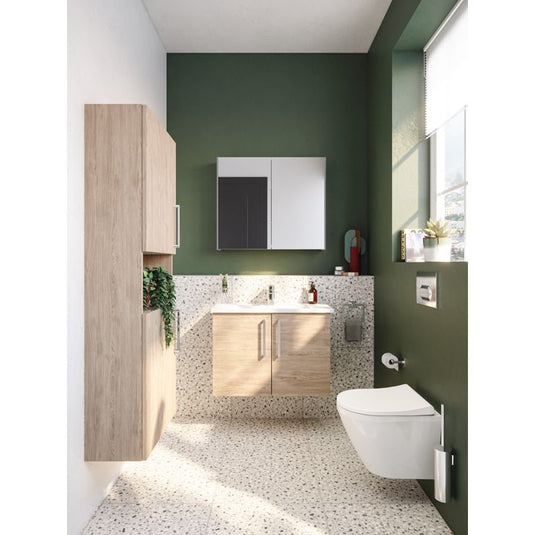 VitrA Root Flat 55cm 2 Door Semi-Tall Unit (LH Hinge) | Natural Oak | 66247 - Envy Bathrooms Ltd