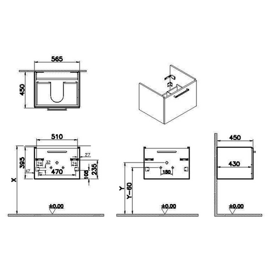 VitrA Root Flat 60cm 1 Drawer Washbasin Unit | Walnut | 67920 - Envy Bathrooms Ltd