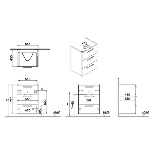 VitrA Root Flat 60cm 3 Drawer Washbasin Unit | Natural Oak | 67979 - Envy Bathrooms Ltd
