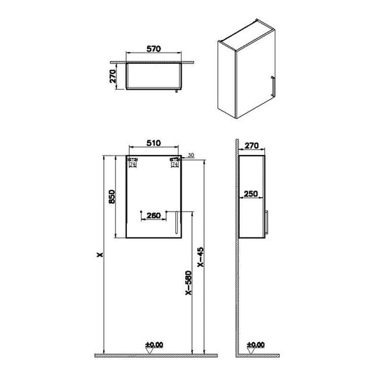 VitrA Root Flat 60cm 1 Door Upper/Wall Unit (LH Hinge) | Walnut | 66510 - Envy Bathrooms Ltd