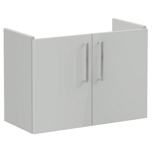 VitrA Root Flat 80cm 2 Door Wall Hung Slim Washbasin Unit | Shiny Pearl Grey | 67843 - Envy Bathrooms Ltd