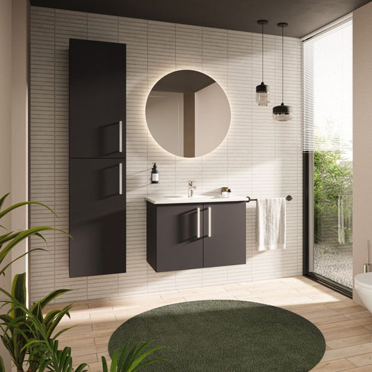 VitrA Root Flat 80cm 2 Door Wall Hung Washbasin Unit | Matt Storm Grey | 67887 - Envy Bathrooms Ltd