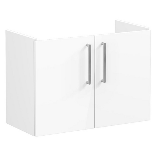 VitrA Root Flat 80cm 2 Door Wall Hung Slim Washbasin Unit | High Gloss White | 67842 - Envy Bathrooms Ltd