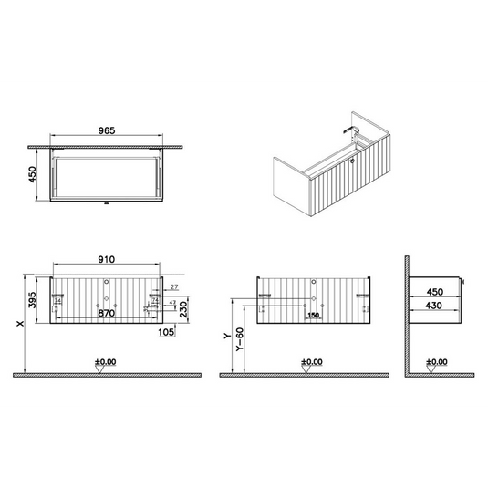 VitrA Root Groove 100cm 1 Drawer Washbasin Unit | Matt Light Grey | 69038 - Envy Bathrooms Ltd