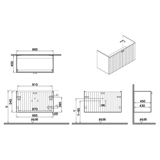 VitrA Root Groove 100cm 2 Door Washbasin Unit | Matt Fjord Green | 69012 - Envy Bathrooms Ltd