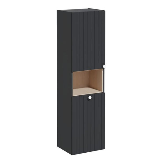 VitrA Root Groove 40cm 2 Door Semi-Tall Unit With Laundry Basket (LH Hinge) | Matt Graphite | 69097 - Envy Bathrooms Ltd