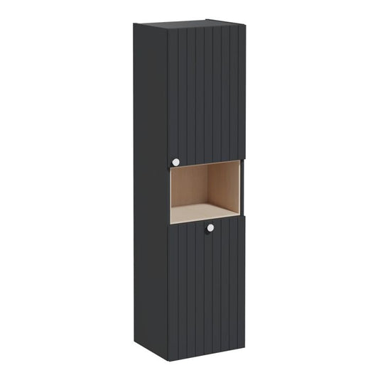 VitrA Root Groove 40cm 2 Door Semi-Tall Unit With Laundry Basket (RH Hinge) | Matt Graphite | 69104 - Envy Bathrooms Ltd