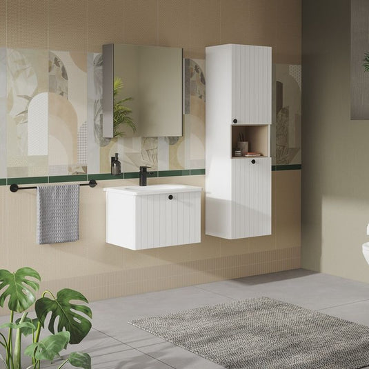 VitrA Root Groove 40cm 2 Door Semi-Tall Unit With Laundry Basket (RH Hinge) | Matt White | 69100 - Envy Bathrooms Ltd