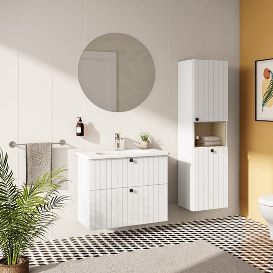 VitrA Root Groove 40cm 2 Door Semi-Tall Unit With Laundry Basket (RH Hinge) | Matt White | 69100 - Envy Bathrooms Ltd