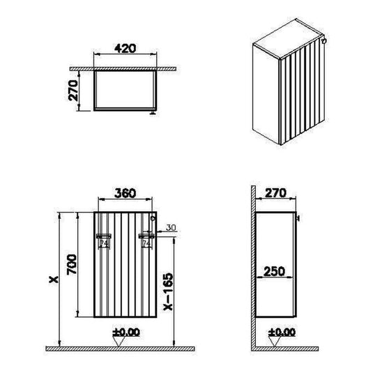 VitrA Root Groove 40cm 1 Door Slim Lower/Base Unit (LH Hinge) | Matt Fjord Green | 69138 - Envy Bathrooms Ltd