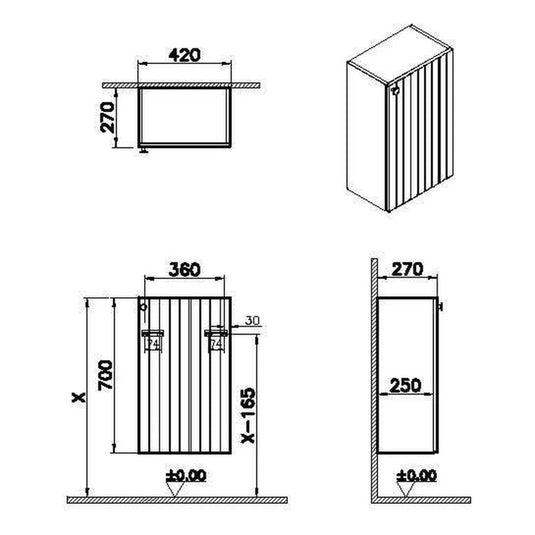 VitrA Root Groove 40cm 1 Door Slim Lower/Base Unit (RH Hinge) | Matt White | 69142 - Envy Bathrooms Ltd