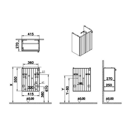 VitrA Root Groove 40cm 1 Door Wall Hung Slim Washbasin Unit (LH Hinge) | Matt Light Grey | 68954 - Envy Bathrooms Ltd