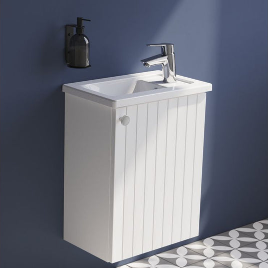 VitrA Root Groove 40cm 1 Door Wall Hung Slim Washbasin Unit (RH Hinge) | Matt White | 68960 - Envy Bathrooms Ltd
