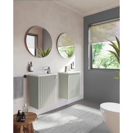 VitrA Root Groove 40cm 1 Door Wall Hung Slim Washbasin Unit (RH Hinge) | Matt Retro Green | 68966 - Envy Bathrooms Ltd