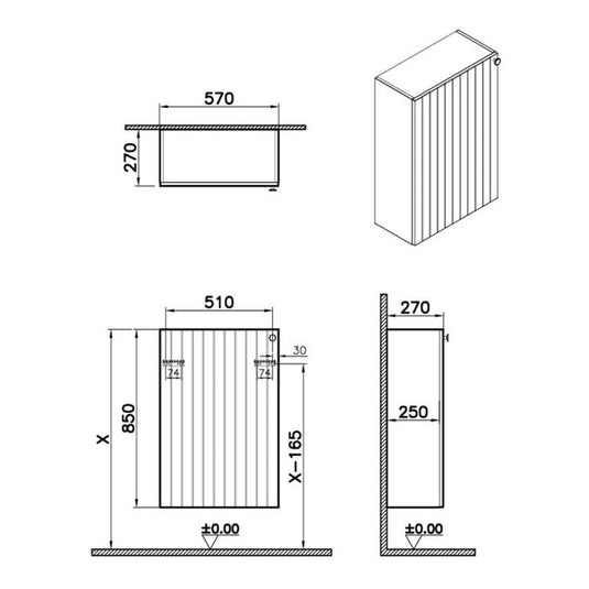 VitrA Root Groove 55cm 1 Door Slim Lower/Base Unit (LH Hinge) | Matt Graphite | 69153 - Envy Bathrooms Ltd
