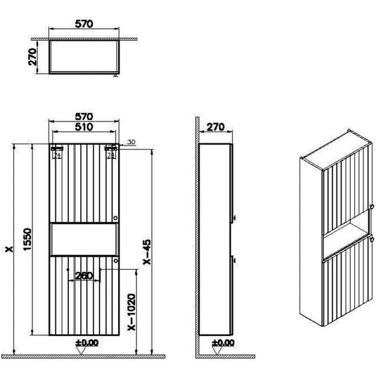 VitrA Root Groove 55cm 2 Door Semi-Tall Unit (LH Hinge) | Matt Light Grey | 69108 - Envy Bathrooms Ltd