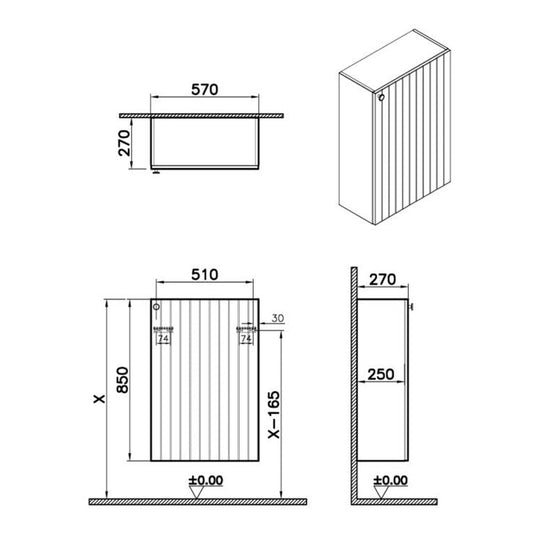 VitrA Root Groove 55cm 1 Door Slim Lower/Base Unit (RH Hinge) | Matt Fjord Green | 69159 - Envy Bathrooms Ltd