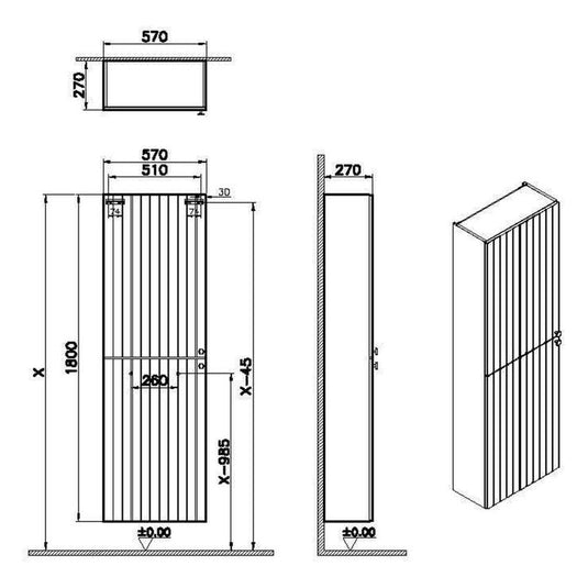 VitrA Root Groove 55cm 2 Door Slim Tall Unit (LH Hinge) | Matt Fjord Green | 69117 - Envy Bathrooms Ltd