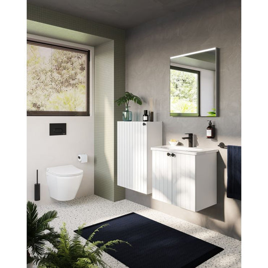 VitrA Root Groove 60cm 2 Door Wall Hung Slim Washbasin Unit | Matt White | 68967 - Envy Bathrooms Ltd
