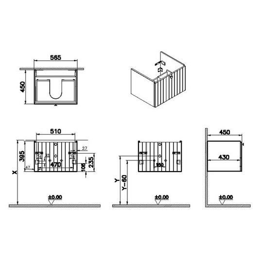 VitrA Root Groove 60cm 1 Drawer Washbasin Unit | Matt Fjord Green | 69026 - Envy Bathrooms Ltd