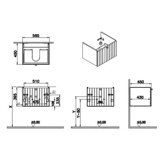 VitrA Root Groove 60cm 1 Drawer Washbasin Unit | Matt Grey | 69025 - Envy Bathrooms Ltd