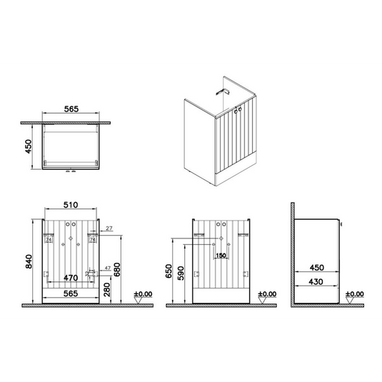 VitrA Root Groove 60cm 2 Door Floor Standing Washbasin Unit | Matt Grey | 69018 - Envy Bathrooms Ltd