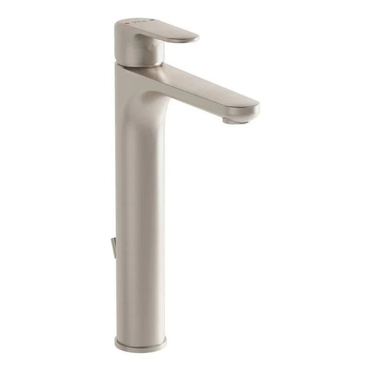 VitrA Root Round Tall Basin Mixer With Waste Lever - Brushed Nickel - A4276634EXP - Envy Bathrooms Ltd