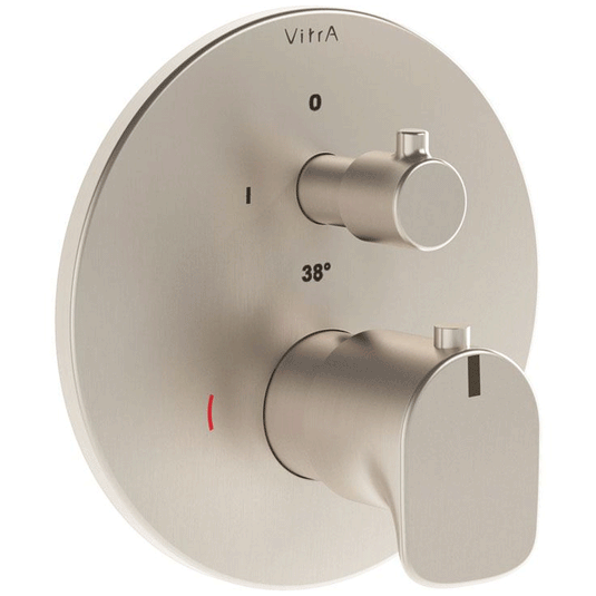 Vitra Root Built-In 1-Outlet Dual Handle Round Thermostatic Concealed Shower Valve - Brushed Nickel - Envy Bathrooms Ltd