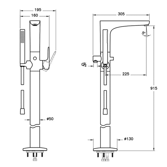 Vitra Root Single Lever Freestanding Bath Shower Mixer Tap with Shower Kit - Brushed Nickel - Envy Bathrooms Ltd