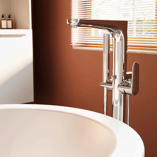 Vitra Root Single Lever Freestanding Bath Shower Mixer Tap with Shower Kit - Chrome - Envy Bathrooms Ltd