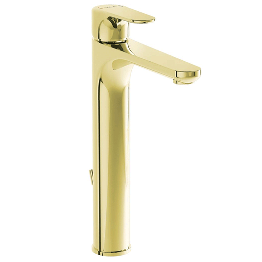 Vitra Root Single Lever Tall Basin Mixer Tap with Pop-up Waste - Gold - Envy Bathrooms Ltd