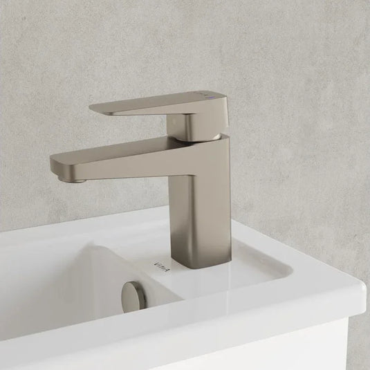 VitrA Root Square Compact Basin Mixer - Brushed Nickel - A4273234VUK - Envy Bathrooms Ltd