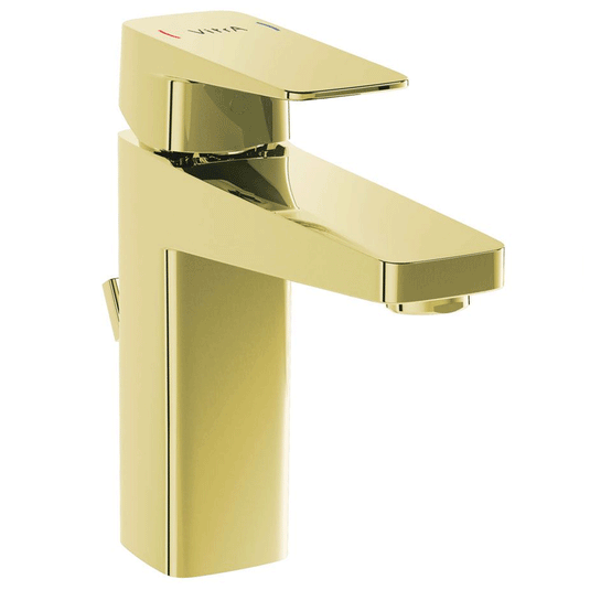 Vitra Root Square Single Lever Basin Mixer Tap with Pop-up Waste - Gold - Envy Bathrooms Ltd