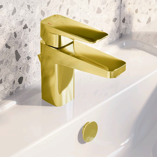 Vitra Root Square Single Lever Basin Mixer Tap with Pop-up Waste - Gold - Envy Bathrooms Ltd