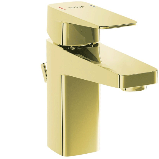 Vitra Root Square Single Lever Compact Basin Mixer Tap with Pop-up Waste - Gold - Envy Bathrooms Ltd