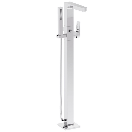 Vitra Root Square Single Lever Freestanding Bath Shower Mixer Tap with Shower Kit - Chrome - Envy Bathrooms Ltd