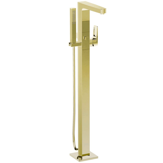 Vitra Root Square Single Lever Freestanding Bath Shower Mixer Tap with Shower Kit - Gold - Envy Bathrooms Ltd