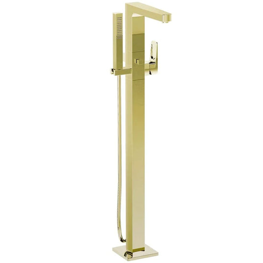 Vitra Root Square Single Lever Freestanding Bath Shower Mixer Tap with Shower Kit - Gold - Envy Bathrooms Ltd