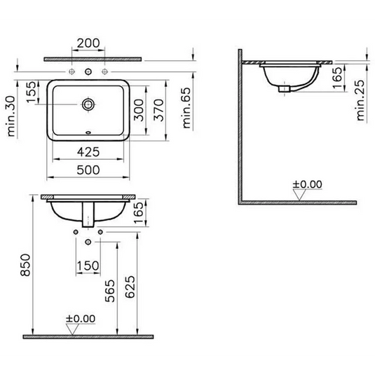 VitrA S20 500x370mm 0TH Undercounter Basin - White - 5474B003-0618 - Envy Bathrooms Ltd