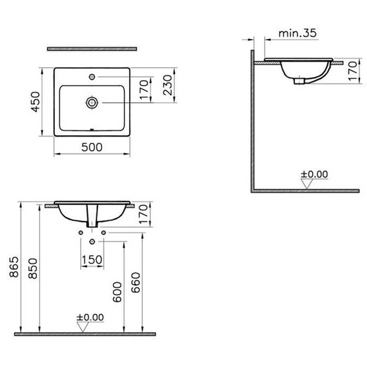 VitrA S20 500x450mm 1TH Countertop/Vessel Washbowl - White - 5464B003-0001 - Envy Bathrooms Ltd