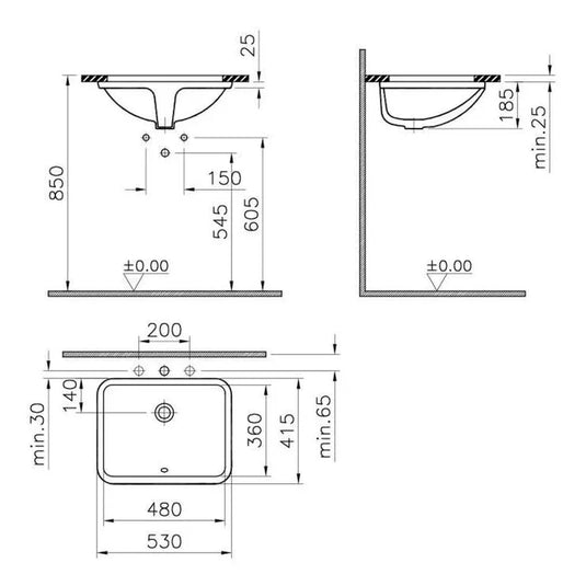 VitrA S20 530x415mm 0TH Undercounter Basin - White - 5339B003-0012 - Envy Bathrooms Ltd