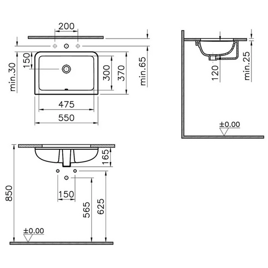 VitrA S20 550x370mm 0TH Undercounter Basin - White - 7475B003-0618 - Envy Bathrooms Ltd