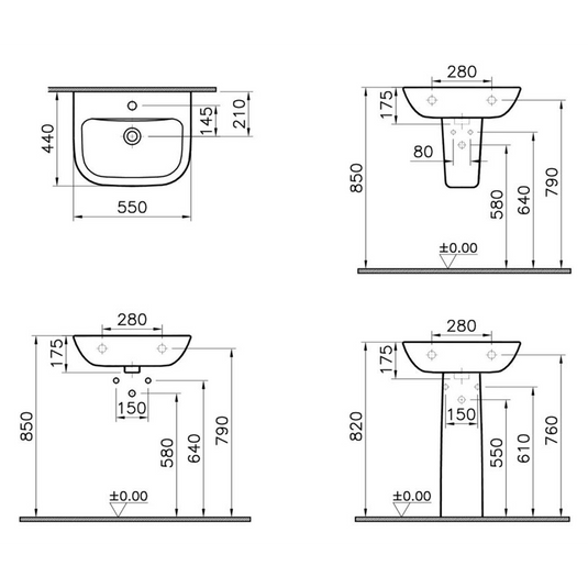 VitrA S20 550x440mm 1TH Basin Only - White - 5502L003-0999 - Envy Bathrooms Ltd