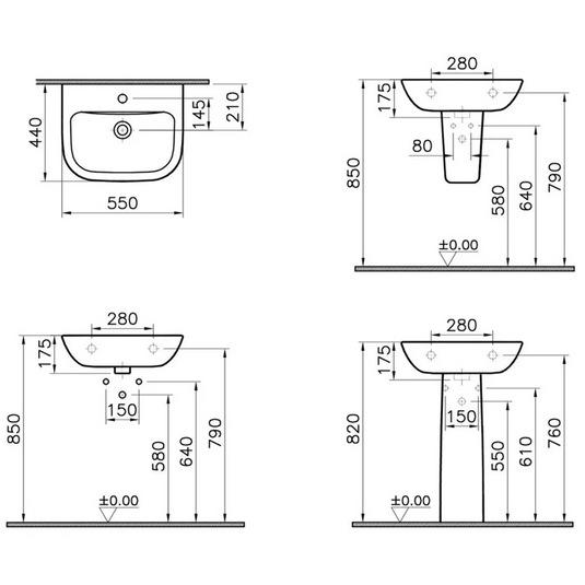 VitrA S20 550x440mm 2TH Basin Only - White - 5502L003-0022 - Envy Bathrooms Ltd