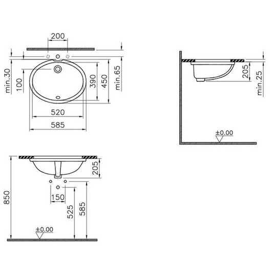 VitrA S20 580x450mm 0TH Undercounter Basin - White - 6069B003-0012 - Envy Bathrooms Ltd