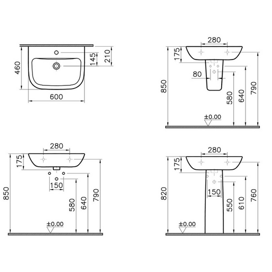 VitrA S20 595x455mm 1TH Basin Only - White - 5503L003-0999 - Envy Bathrooms Ltd